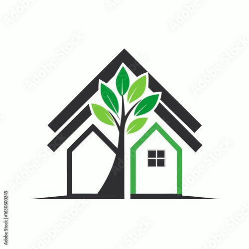 Modern House Logo Design on Black Background. A clean minimalist logo featuring a stylized house graphic