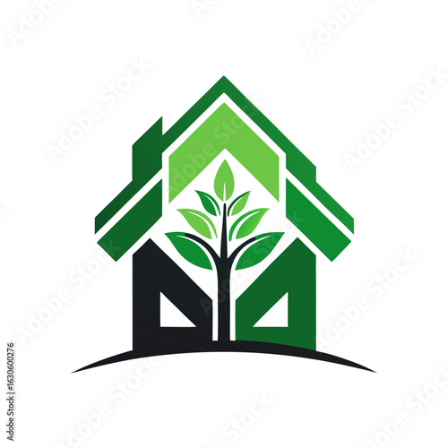 Modern House Logo Design on Black Background. A clean minimalist logo featuring a stylized house graphic