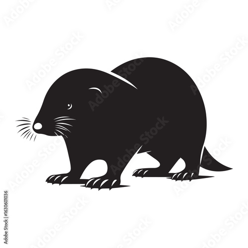Charming silhouette of a mole digging in the earth