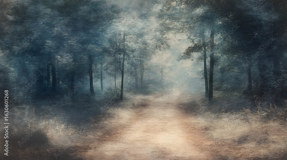 Fototapeta premium Forest Path With Diffused Light Summer Overc