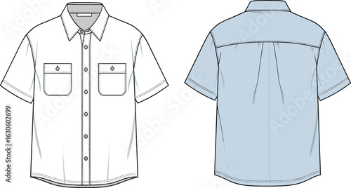Short-sleeved Short-sleeved button-up shirt button-up shirt with collar, flap with collar, flap pockets and pleated back yoke, front pockets and pleated back yoke