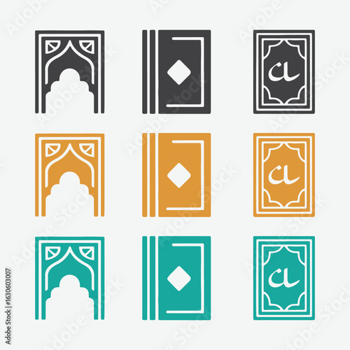 Islamic Holy Book Icons, Quran Cover Vector Illustration
