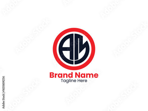 AM letter logo design vector with black and red colors. Circle AM Letter Logo Design. Initial letters MA logo icon. 