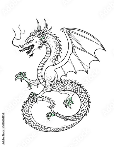 Dragon line art, detailed design