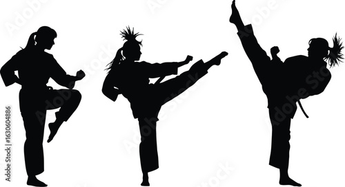 Ten colorful skateboarder silhouettes performing various tricks on white
