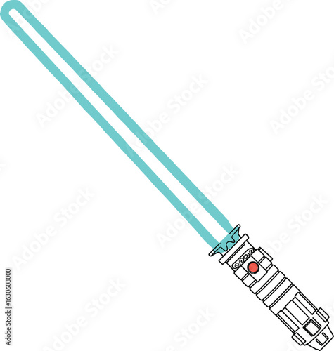 Vibrant blue glowing lightsaber vector illustration, a detailed drawing of a futuristic sci-fi sword for fantasy, movie, and gaming-related design projects.