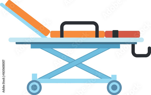 Illustration of a blue and orange medical gurney on a white background