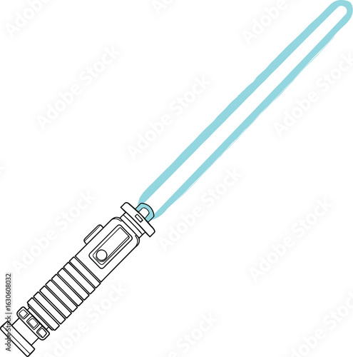 Vibrant blue glowing lightsaber vector illustration, a detailed drawing of a futuristic sci-fi sword for fantasy, movie, and gaming-related design projects.
