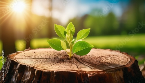 a tree stump with new green shoots symbolizing regeneration after loss