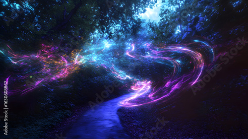 Forest Walkway With Moving Light Summer Storm