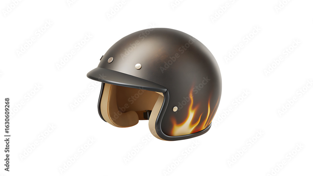 Fototapeta premium Motorcycle helmet with flame design isolated on a transparent background fire flames