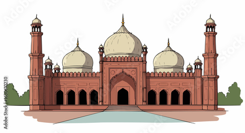 Badshahi Mosque Sketch Vector in Folk Pakistani Colors
