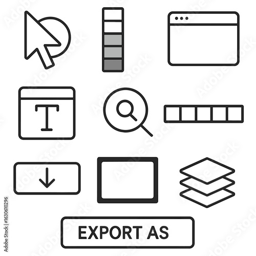 Digital Tool Icons. Line style icons of digital black and white tools: contrast cursor icon, grayscale color picker, monochrome