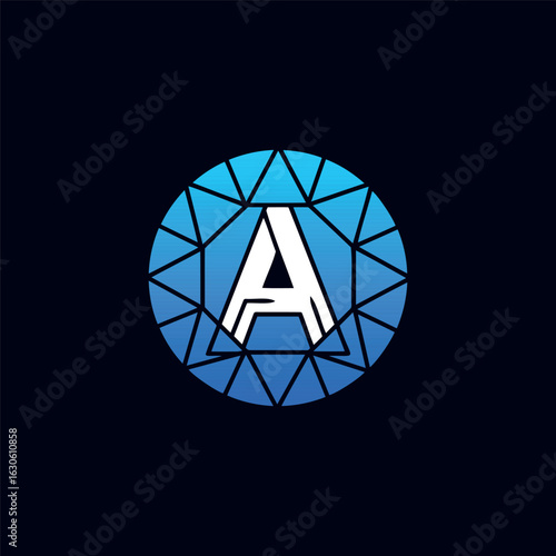 A clean and strong logo featuring the letter 'A' inside a circular diamond or gemstone. The cool blue tones convey trust, clarity, and premium quality in a modern design.