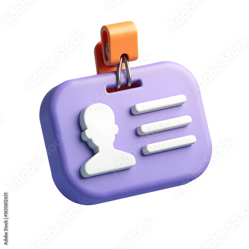 3D Purple ID Badge with Orange Clip and White Silhouette id badge