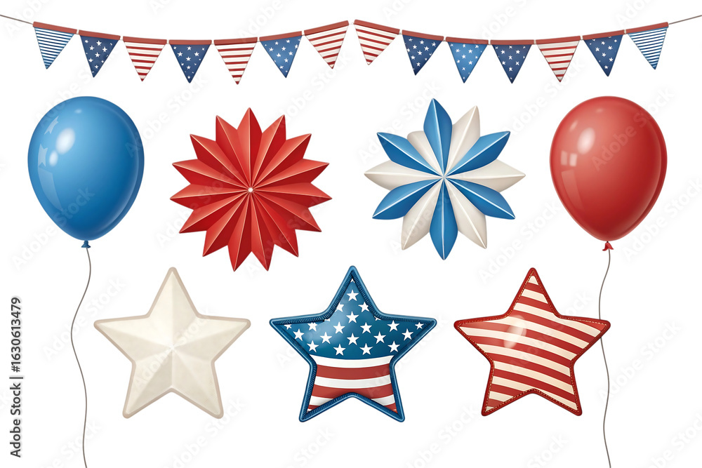 Obraz premium Fourth of July fireworks with American flag stars and patriotic decorations