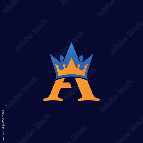 A powerful and bold logo featuring the letter 'A' with a crown. The strong combination of blue and orange conveys authority, innovation, and premium quality in a modern design.