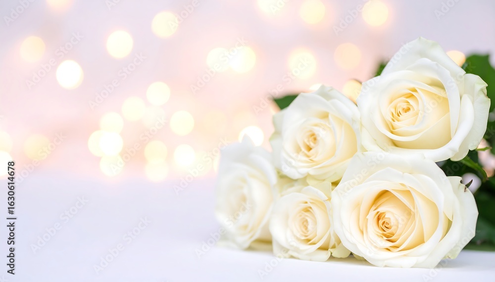 Obraz premium Bouquet of creamy white roses on soft background