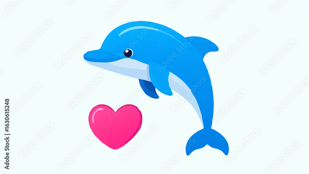Fototapeta premium Blue Dolphin Jumping with Pink Heart