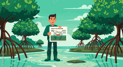 Explaining Natural Water Purification Process with Mangrove Illustration