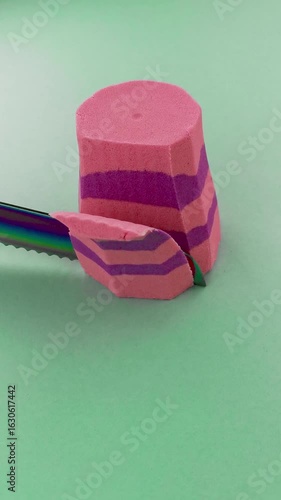 Very Satisfying and Relaxing Kinetic Sand ASMR video. Cutting anti stress macro close up colorful Kinetic Sand with a Knife. ASMR sounds.