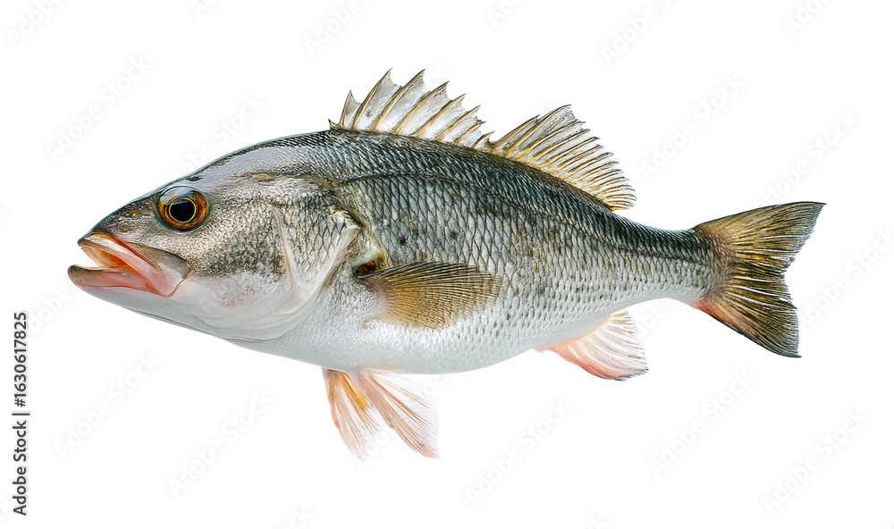 Fototapeta premium Fishing for bass in a clear lake wildlife calm environment isolated on transparent background, png