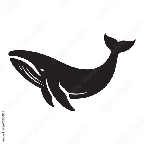Majestic humpback whale breaching in a minimalist black silhouette against a white background ocean life