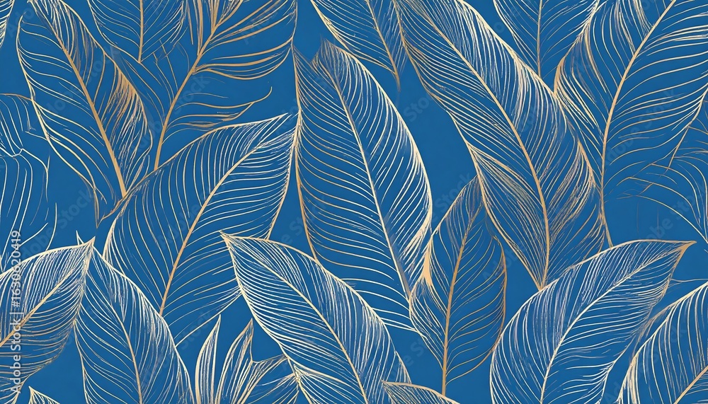 Gold leaf design on a blue background
