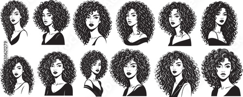 Bold Collection of Curly Haired Women Vector Art for Stylish Designs