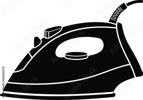 Electric Clothes Iron Silhouette Vector Illustration, Transparent Background.