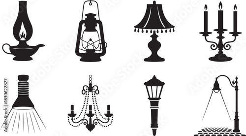 Illuminating Vector Set Assortment of Lighting Fixtures Silhouette Collection for Interior and Exterior Decor