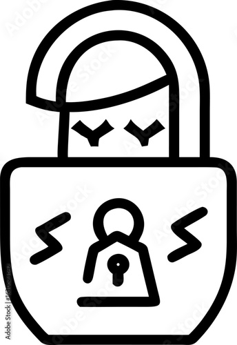 Illustrative vector graphic depicting a stylized hacker figure emerging from or interacting with a broken intricate lock mechanism symbolizing security breaches or digital intrusion