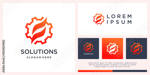 fire solution logo design with gear