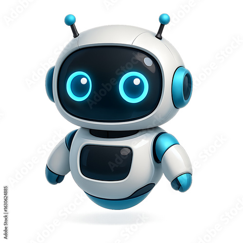 Cute Glossy Robot Chatbot Isolated on Transparent Background