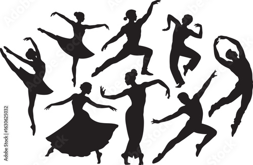 Ballet Dancer Silhouettes Vector Set Elegant Poses and Movements for Dance and Performance Art