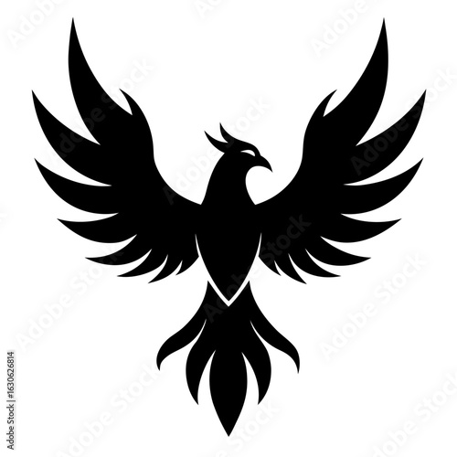 A majestic bird silhouette with powerful wings, a mythical firebird emblem