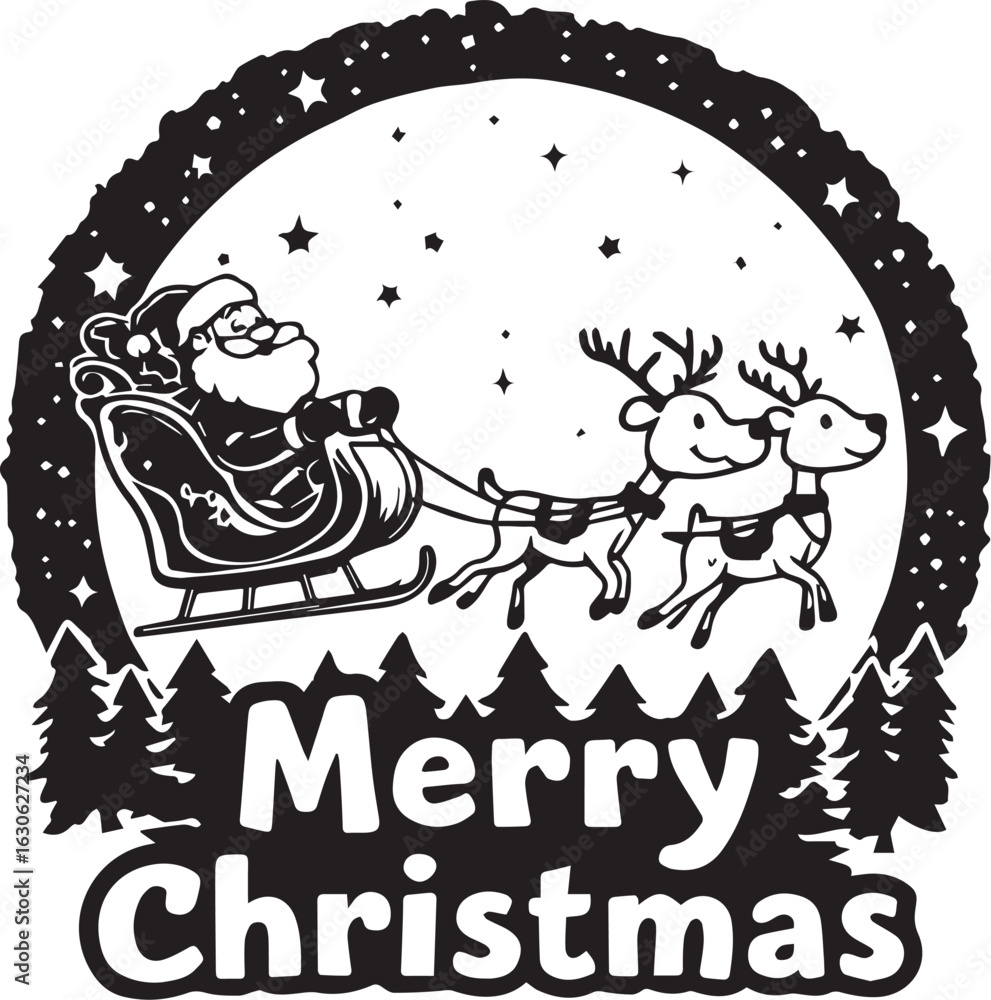 Obraz premium Santa Claus Sleigh Ride with Reindeer