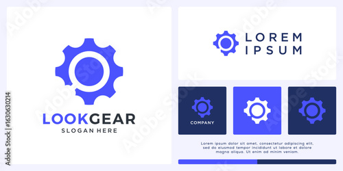 Magnifying gear logo design vector