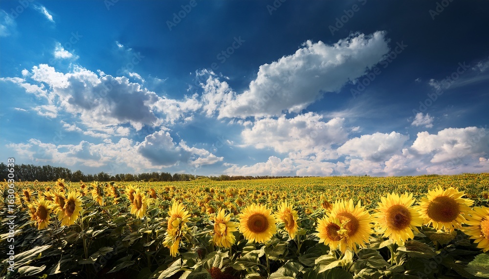 Obraz premium sunflowers in a field under a blue sky with clouds