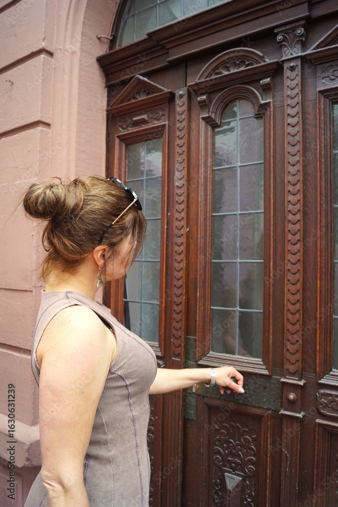 young woman in the door young woman in the door