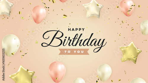 Birthday balloons vector background design. Happy birthday to you text with balloon and confetti decoration element