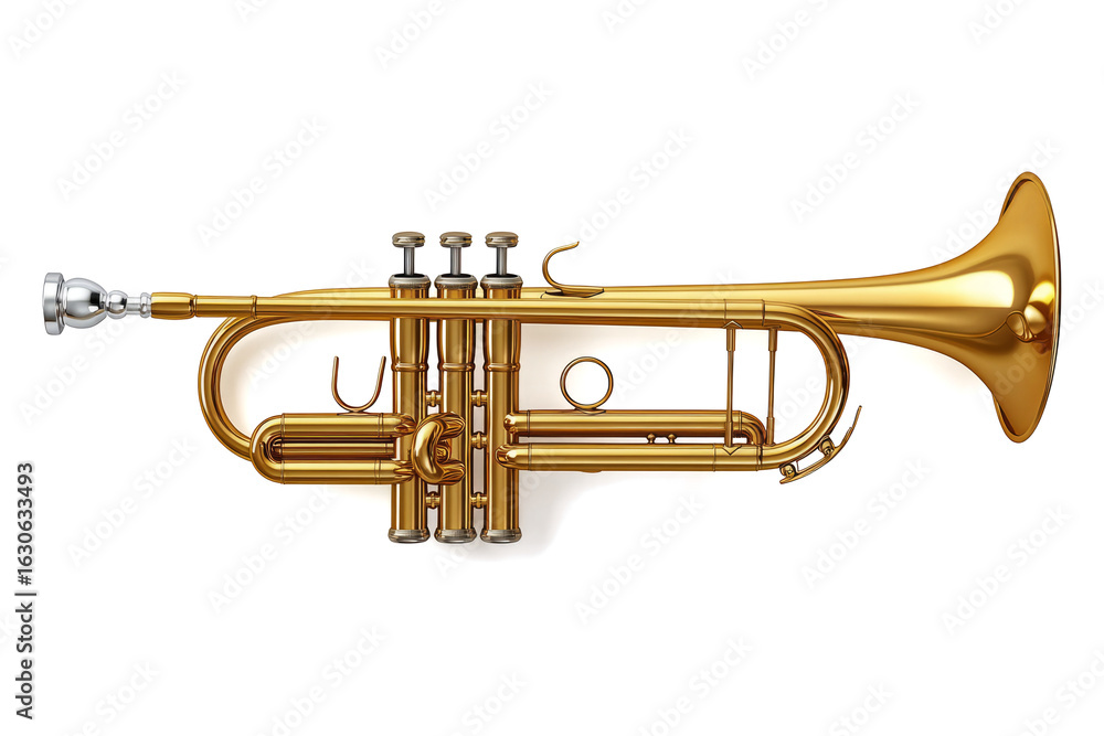 Obraz premium golden trumpet musical instrument, isolated on a transparent background
