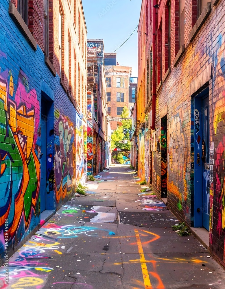 Fototapeta premium Colorful alleyway with graffiti