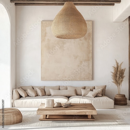 A white couch with pillows and a coffee table in front of it