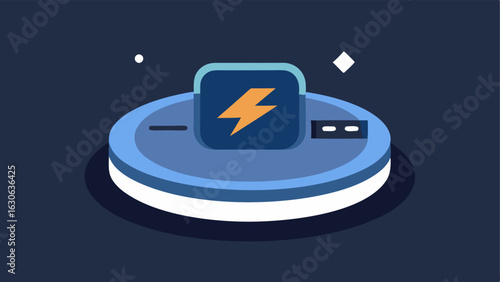 Charging Station A compact charging dock for a sleep tracker device with the device resting inside and an illuminated battery icon indicating its charging.