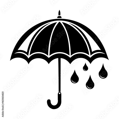 Protection against rain with a stylish black umbrella during a downpour
