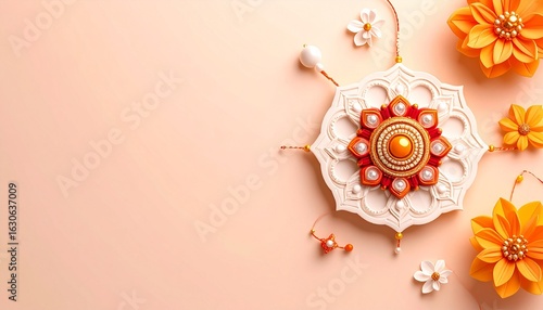 Beautiful Rakhi on White Plate with Elegant Festive Setup