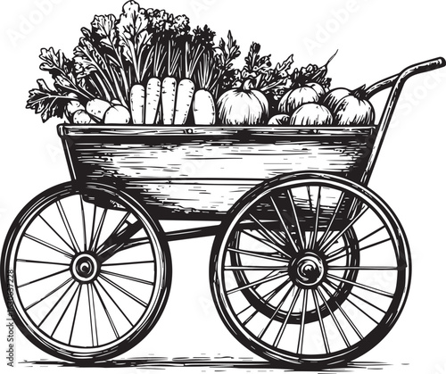 A Vintage Illustration of Fresh Vegetables Cart