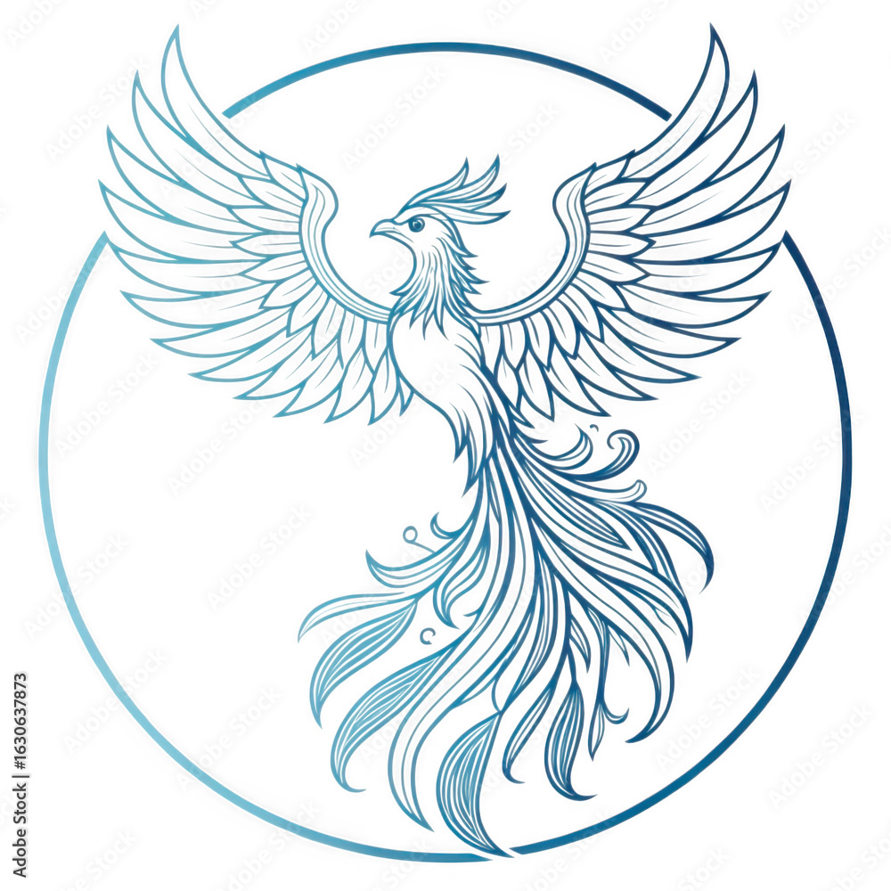 Obraz premium Mythical phoenix bird rising in circle isolated on transparent background