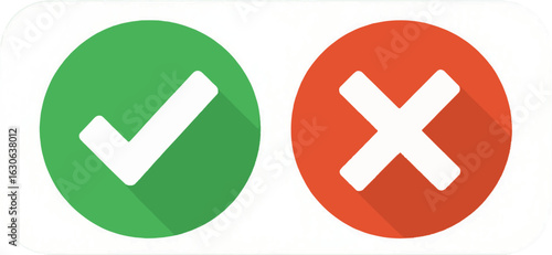 Tick and cross icons with yes and no buttons in a flat vector style